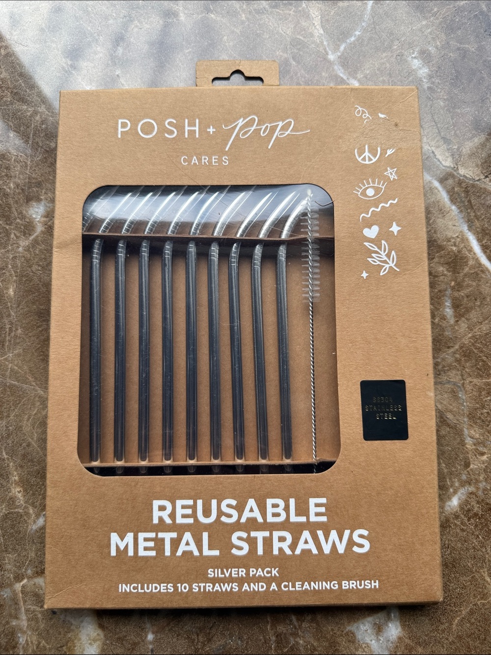 Silver Reusable Metal Straws — 10-Pack
